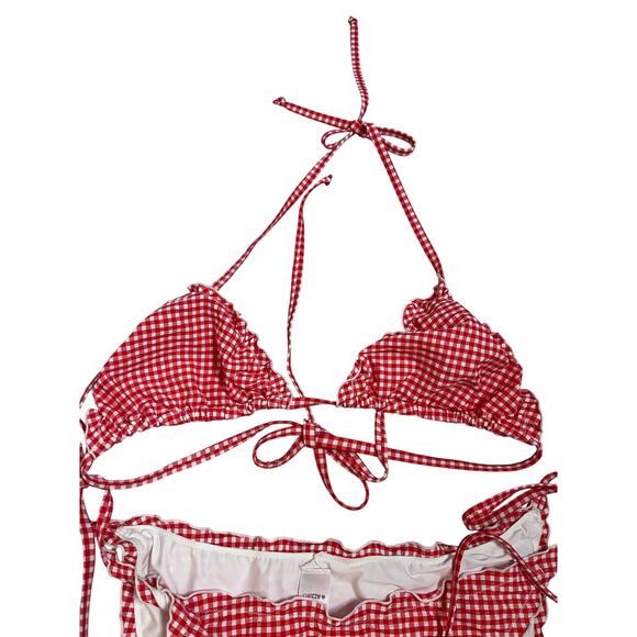 Good American Gingham Bikini Set Red White Check Halter High Waist Womans 4XL - Picture 3 of 8